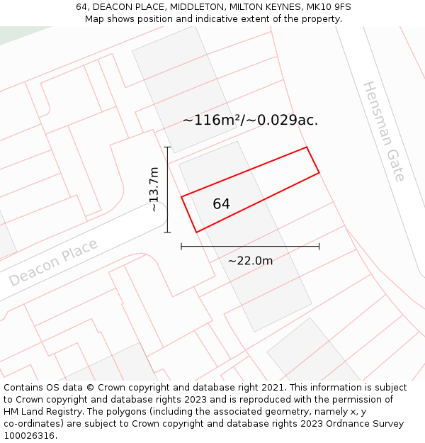 64, DEACON PLACE, MIDDLETON, MILTON KEYNES, MK10 9FS: Plot and title map