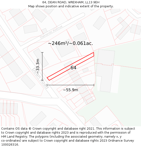 64, DEAN ROAD, WREXHAM, LL13 9EH: Plot and title map