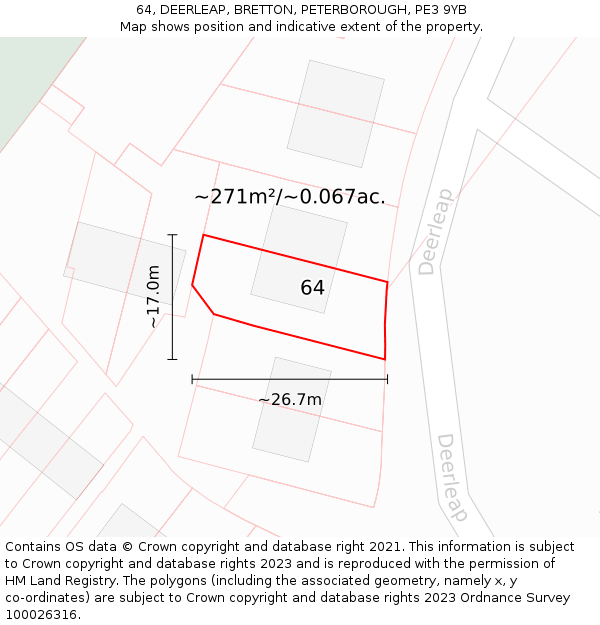 64, DEERLEAP, BRETTON, PETERBOROUGH, PE3 9YB: Plot and title map