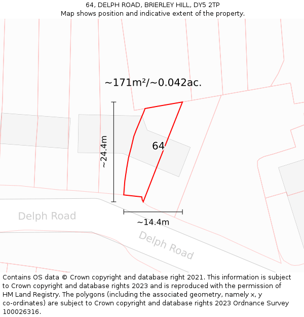 64, DELPH ROAD, BRIERLEY HILL, DY5 2TP: Plot and title map