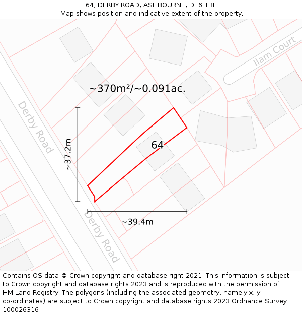 64, DERBY ROAD, ASHBOURNE, DE6 1BH: Plot and title map