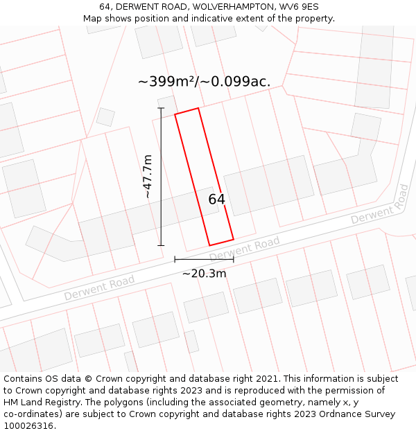 64, DERWENT ROAD, WOLVERHAMPTON, WV6 9ES: Plot and title map