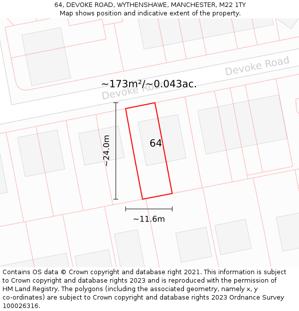 64, DEVOKE ROAD, WYTHENSHAWE, MANCHESTER, M22 1TY: Plot and title map