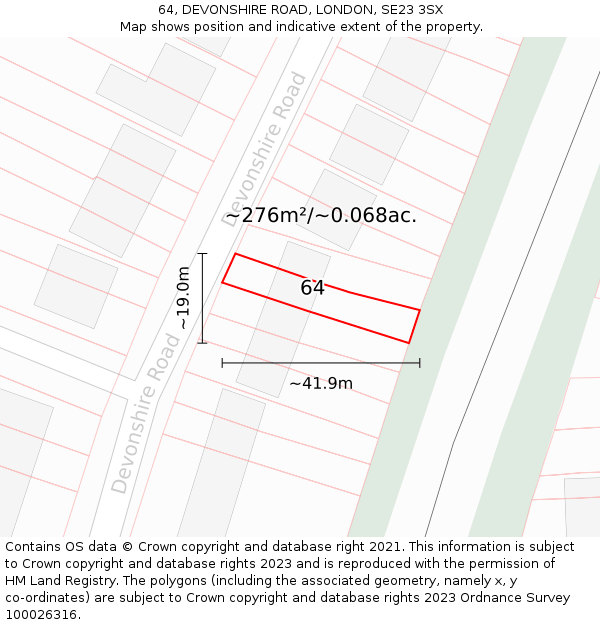 64, DEVONSHIRE ROAD, LONDON, SE23 3SX: Plot and title map