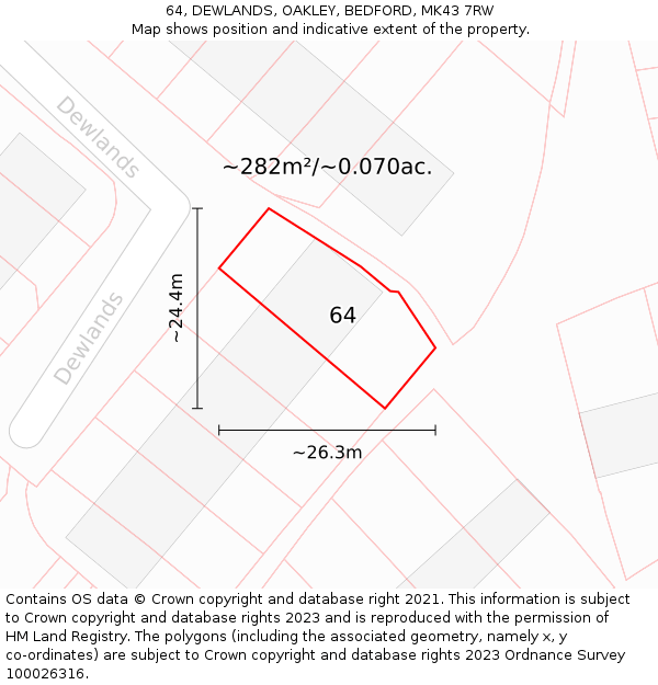 64, DEWLANDS, OAKLEY, BEDFORD, MK43 7RW: Plot and title map