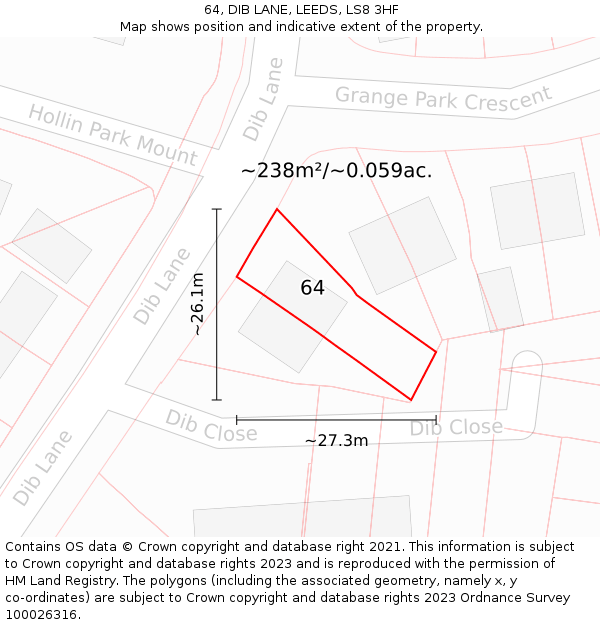 64, DIB LANE, LEEDS, LS8 3HF: Plot and title map