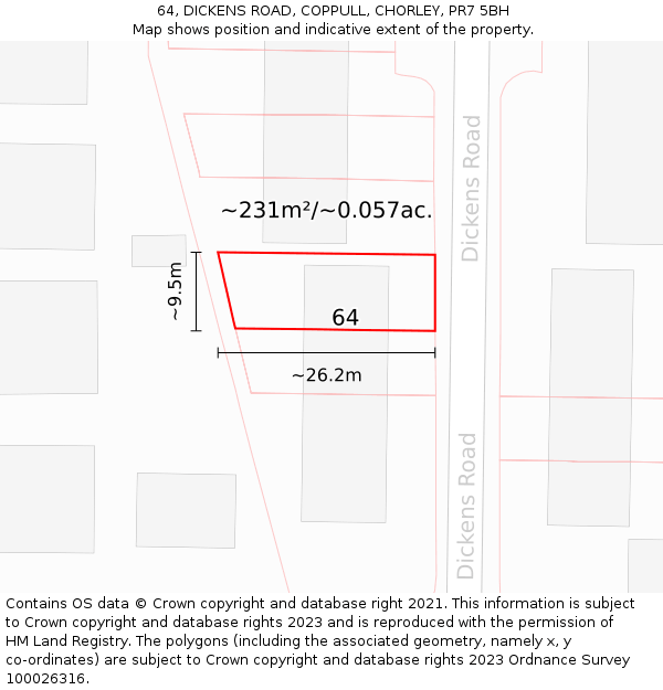 64, DICKENS ROAD, COPPULL, CHORLEY, PR7 5BH: Plot and title map