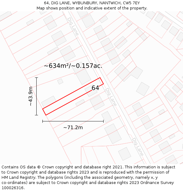 64, DIG LANE, WYBUNBURY, NANTWICH, CW5 7EY: Plot and title map