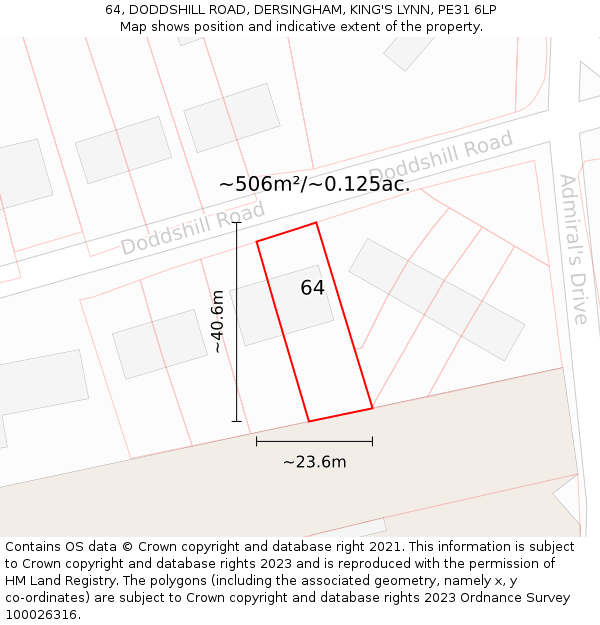 64, DODDSHILL ROAD, DERSINGHAM, KING'S LYNN, PE31 6LP: Plot and title map