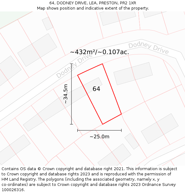 64, DODNEY DRIVE, LEA, PRESTON, PR2 1XR: Plot and title map
