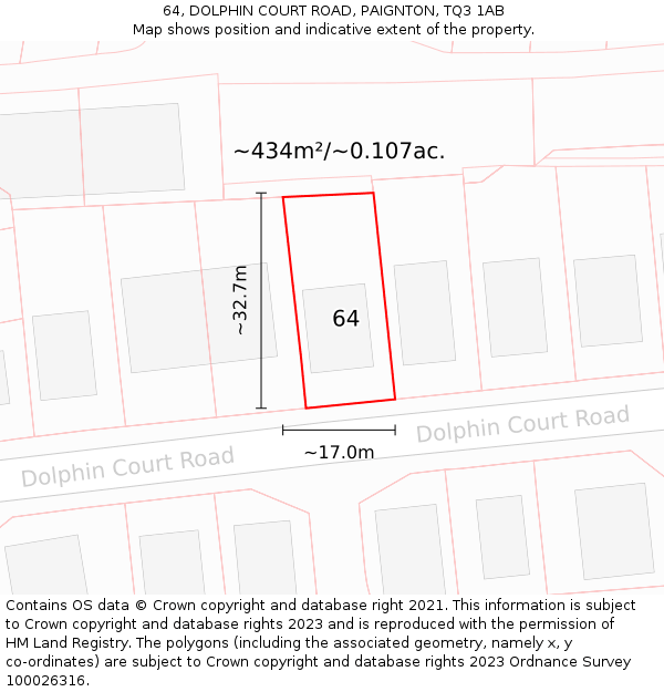64, DOLPHIN COURT ROAD, PAIGNTON, TQ3 1AB: Plot and title map