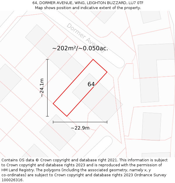 64, DORMER AVENUE, WING, LEIGHTON BUZZARD, LU7 0TF: Plot and title map