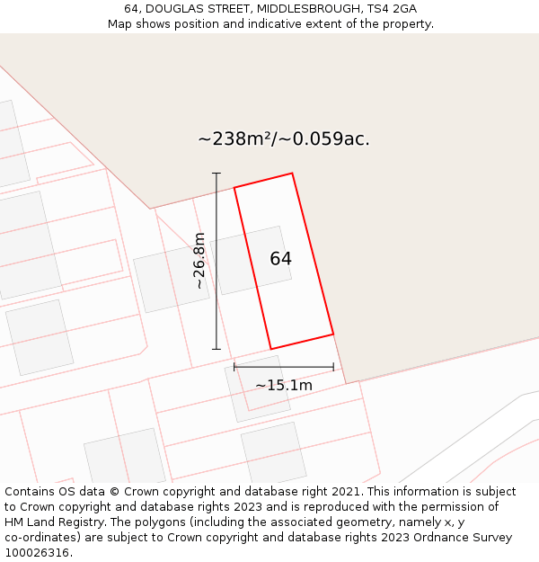 64, DOUGLAS STREET, MIDDLESBROUGH, TS4 2GA: Plot and title map