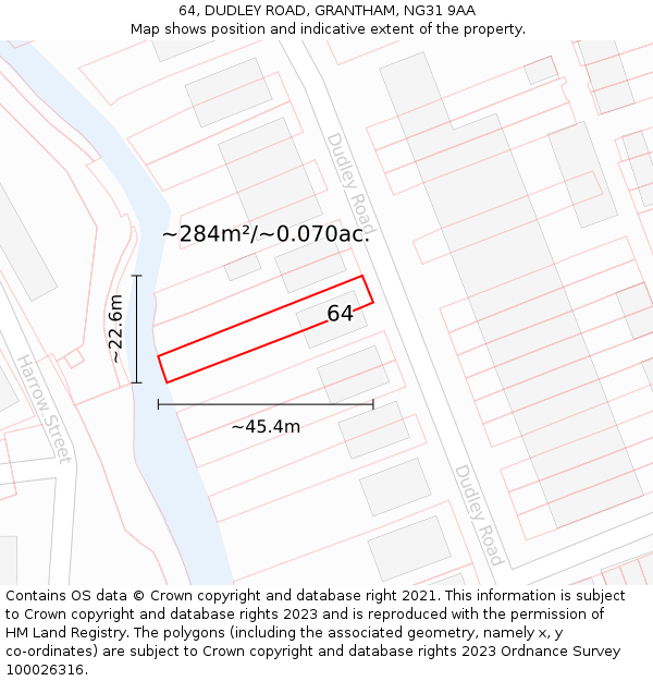 64, DUDLEY ROAD, GRANTHAM, NG31 9AA: Plot and title map