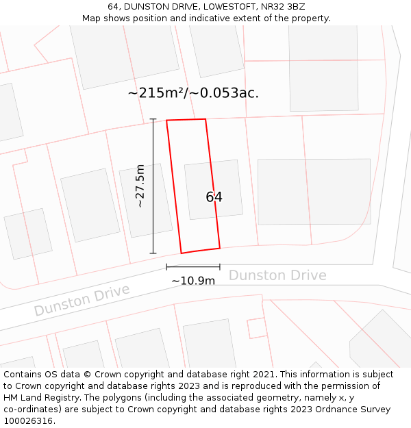 64, DUNSTON DRIVE, LOWESTOFT, NR32 3BZ: Plot and title map