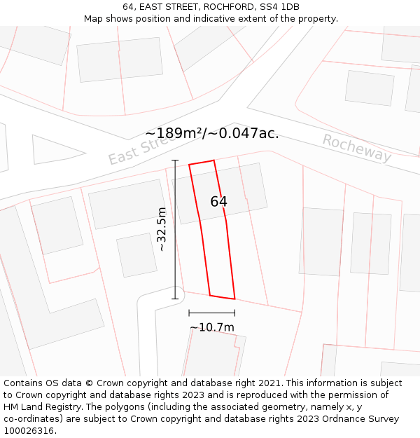 64, EAST STREET, ROCHFORD, SS4 1DB: Plot and title map