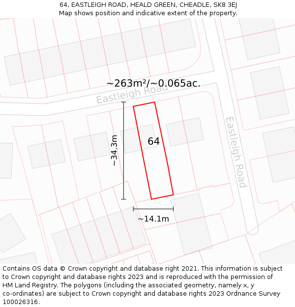64, EASTLEIGH ROAD, HEALD GREEN, CHEADLE, SK8 3EJ: Plot and title map