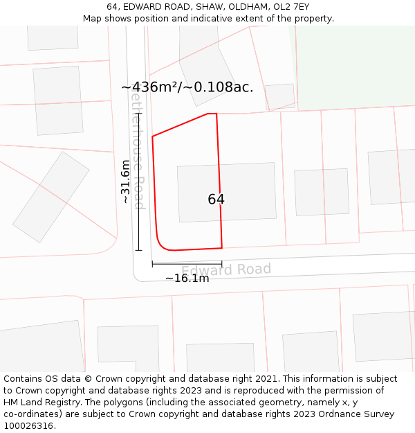64, EDWARD ROAD, SHAW, OLDHAM, OL2 7EY: Plot and title map