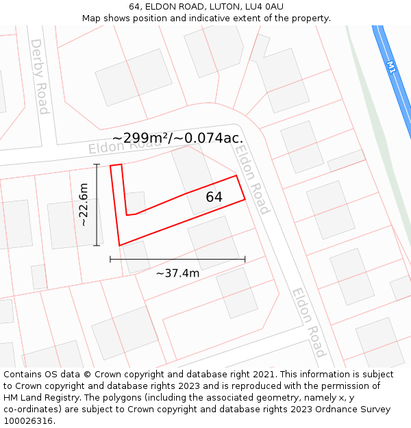 64, ELDON ROAD, LUTON, LU4 0AU: Plot and title map