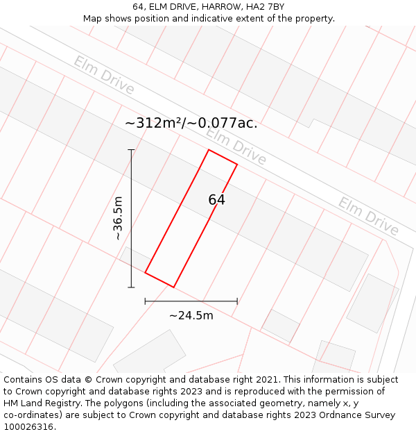 64, ELM DRIVE, HARROW, HA2 7BY: Plot and title map