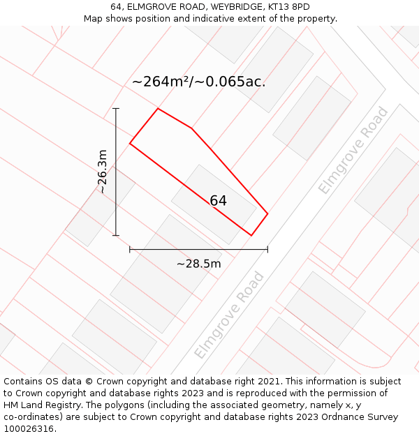 64, ELMGROVE ROAD, WEYBRIDGE, KT13 8PD: Plot and title map
