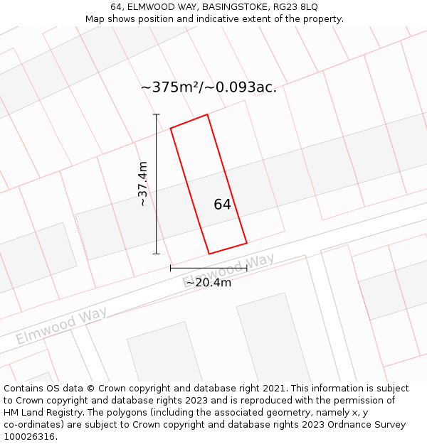 64, ELMWOOD WAY, BASINGSTOKE, RG23 8LQ: Plot and title map