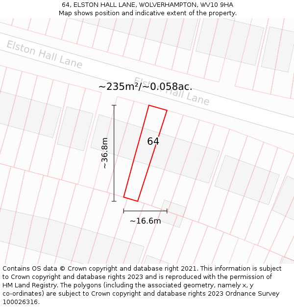 64, ELSTON HALL LANE, WOLVERHAMPTON, WV10 9HA: Plot and title map