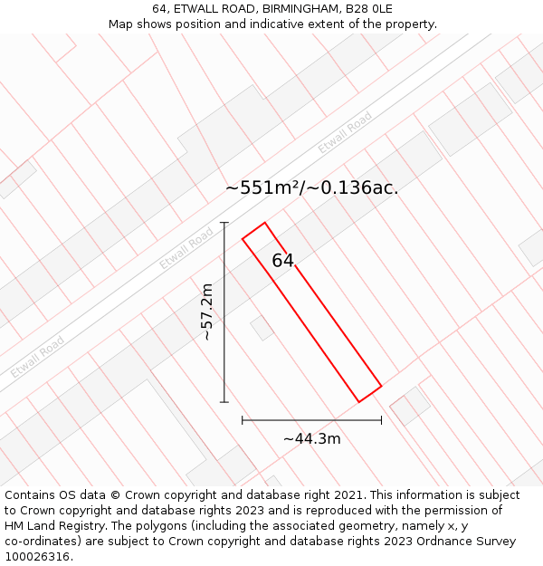 64, ETWALL ROAD, BIRMINGHAM, B28 0LE: Plot and title map