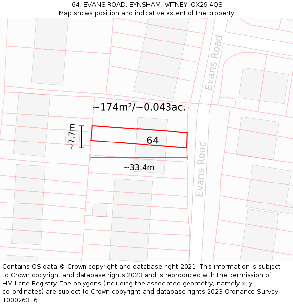 64, EVANS ROAD, EYNSHAM, WITNEY, OX29 4QS: Plot and title map