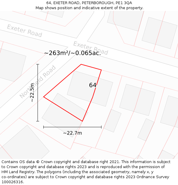 64, EXETER ROAD, PETERBOROUGH, PE1 3QA: Plot and title map