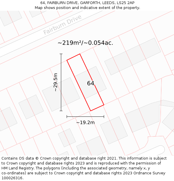 64, FAIRBURN DRIVE, GARFORTH, LEEDS, LS25 2AP: Plot and title map
