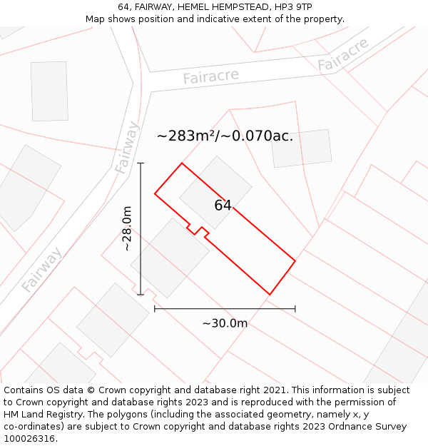 64, FAIRWAY, HEMEL HEMPSTEAD, HP3 9TP: Plot and title map
