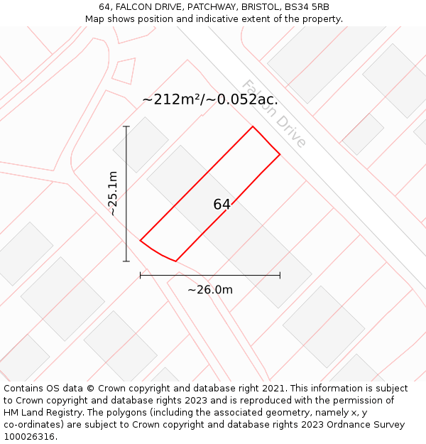 64, FALCON DRIVE, PATCHWAY, BRISTOL, BS34 5RB: Plot and title map