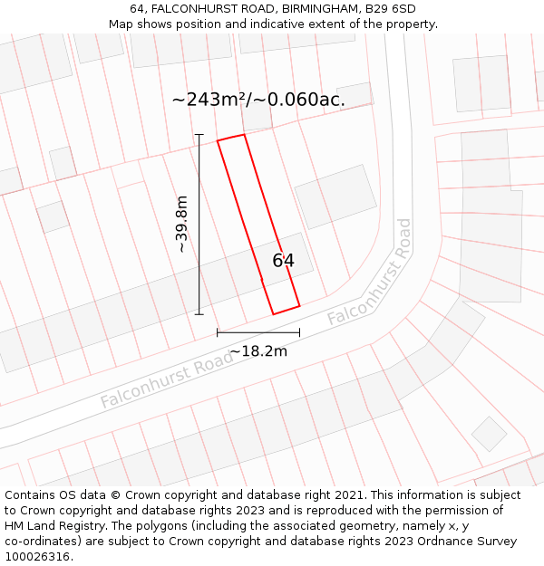 64, FALCONHURST ROAD, BIRMINGHAM, B29 6SD: Plot and title map