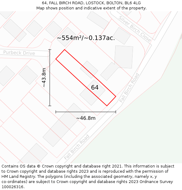 64, FALL BIRCH ROAD, LOSTOCK, BOLTON, BL6 4LG: Plot and title map