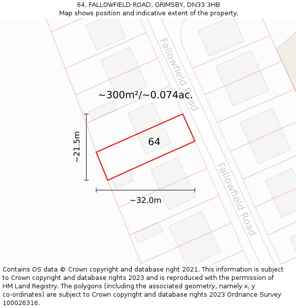 64, FALLOWFIELD ROAD, GRIMSBY, DN33 3HB: Plot and title map