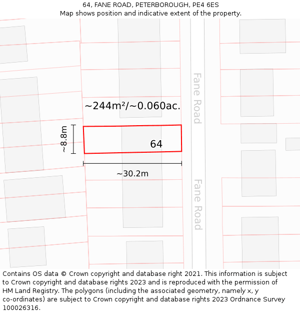 64, FANE ROAD, PETERBOROUGH, PE4 6ES: Plot and title map