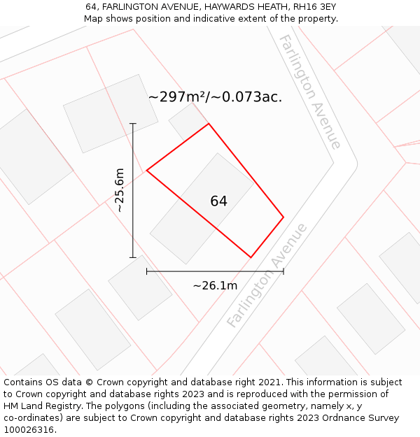 64, FARLINGTON AVENUE, HAYWARDS HEATH, RH16 3EY: Plot and title map