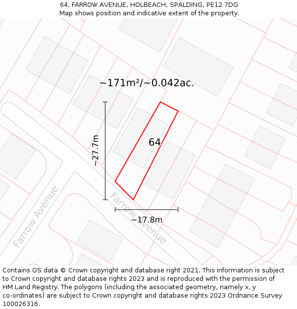 64, FARROW AVENUE, HOLBEACH, SPALDING, PE12 7DG: Plot and title map