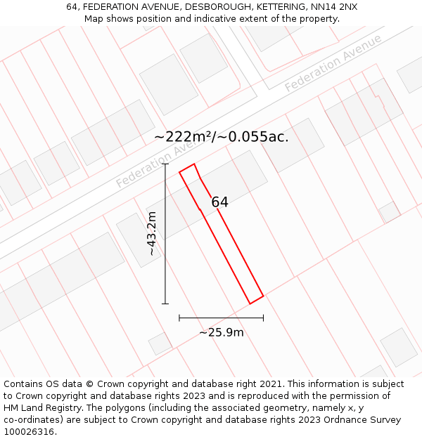 64, FEDERATION AVENUE, DESBOROUGH, KETTERING, NN14 2NX: Plot and title map