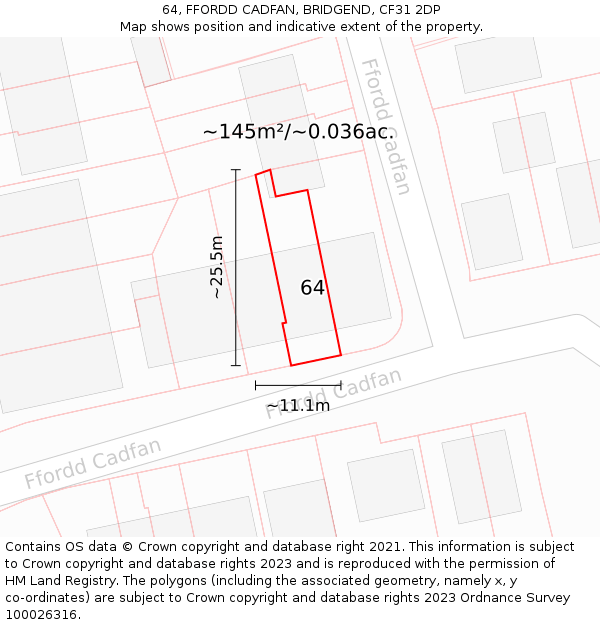 64, FFORDD CADFAN, BRIDGEND, CF31 2DP: Plot and title map