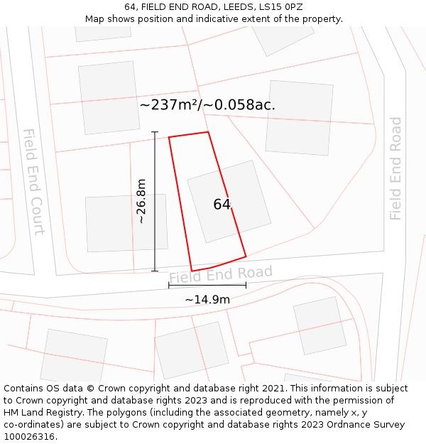 64, FIELD END ROAD, LEEDS, LS15 0PZ: Plot and title map