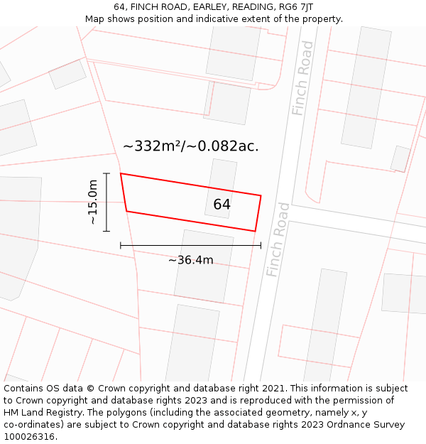 64, FINCH ROAD, EARLEY, READING, RG6 7JT: Plot and title map
