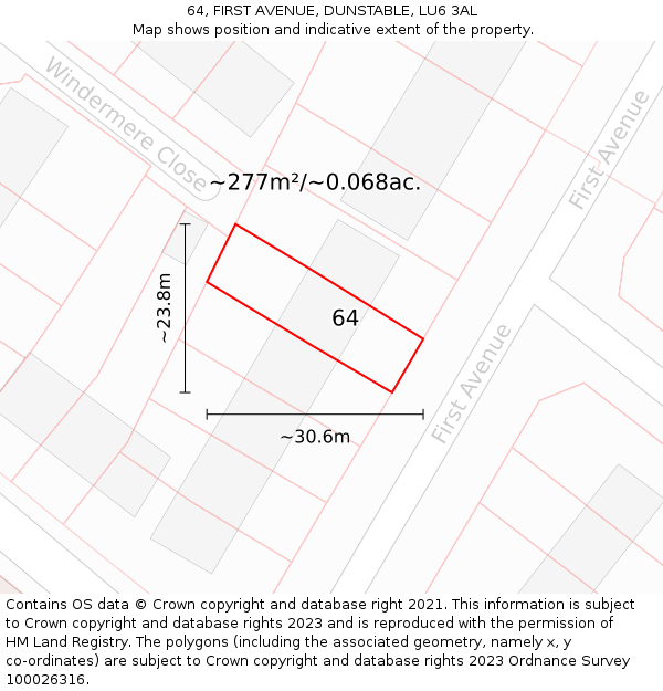 64, FIRST AVENUE, DUNSTABLE, LU6 3AL: Plot and title map