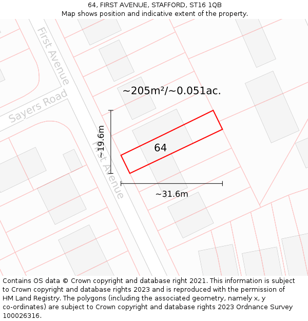 64, FIRST AVENUE, STAFFORD, ST16 1QB: Plot and title map