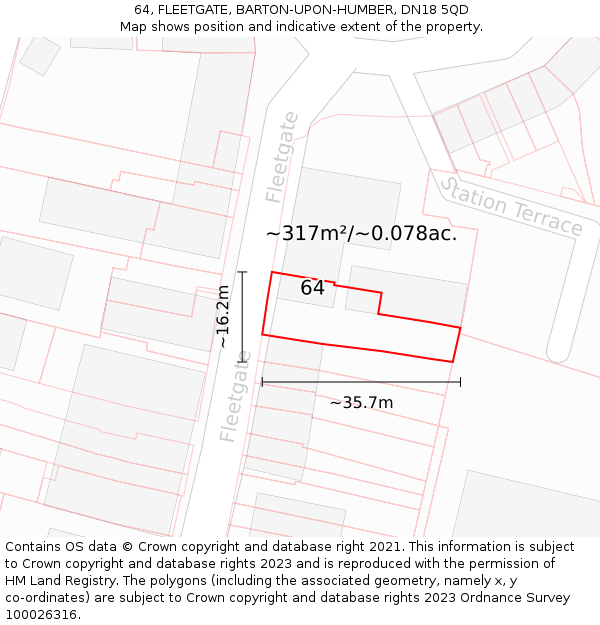 64, FLEETGATE, BARTON-UPON-HUMBER, DN18 5QD: Plot and title map