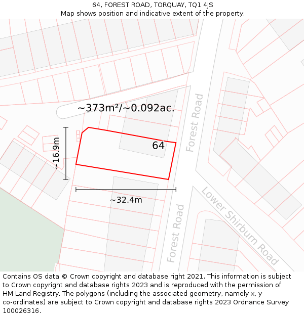 64, FOREST ROAD, TORQUAY, TQ1 4JS: Plot and title map