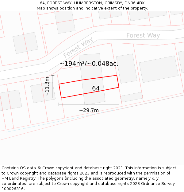 64, FOREST WAY, HUMBERSTON, GRIMSBY, DN36 4BX: Plot and title map
