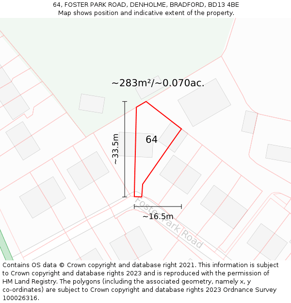 64, FOSTER PARK ROAD, DENHOLME, BRADFORD, BD13 4BE: Plot and title map
