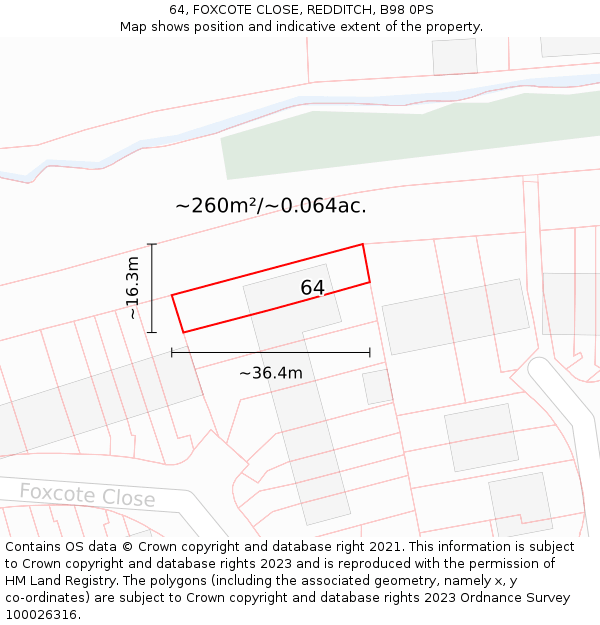 64, FOXCOTE CLOSE, REDDITCH, B98 0PS: Plot and title map